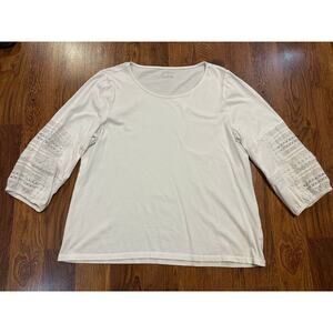 Talbots Women’s 100% Cotton Lace Trim Casual Top – White – XL Effortless Chic